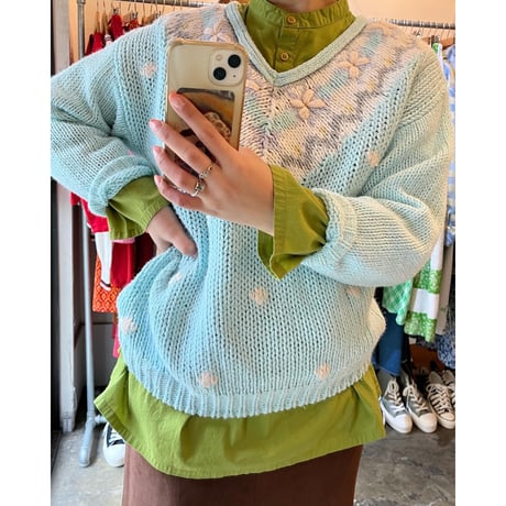 pastel blue design knit