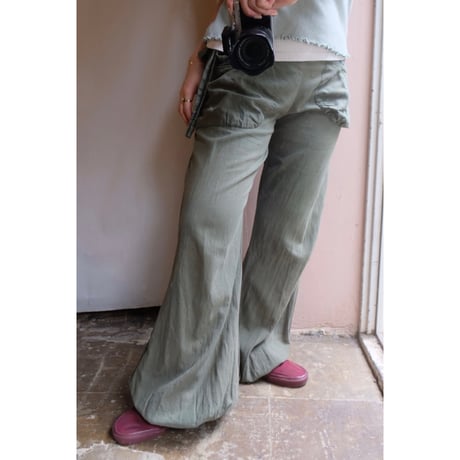 green flare pants