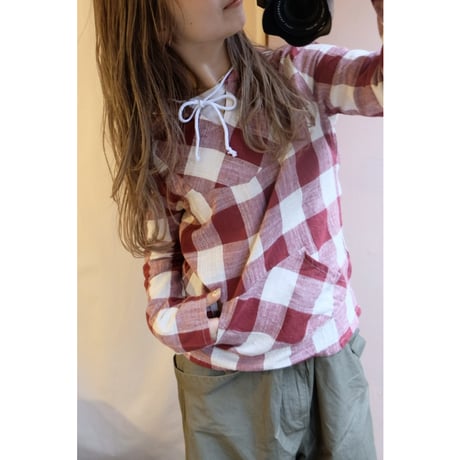 red gingham check pullover