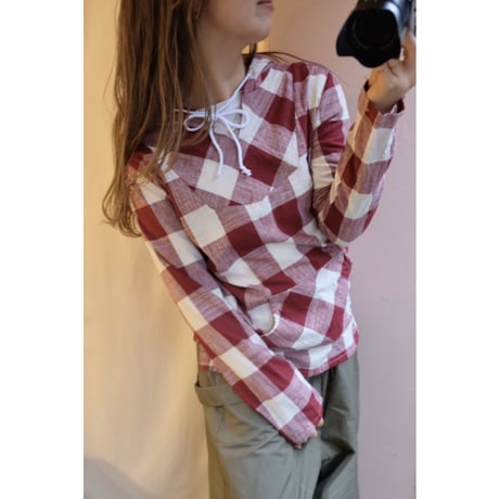 red gingham check pullover