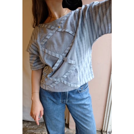 blue gray stripe blouse