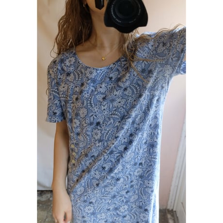 blue flower one-piece
