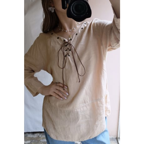 beige ribbon blouse