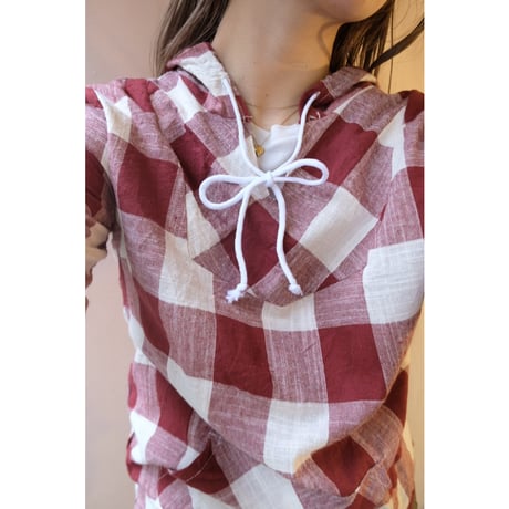 red gingham check pullover