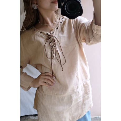 beige ribbon blouse