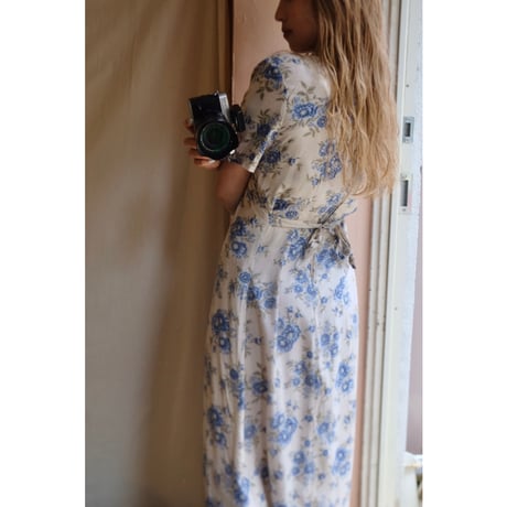 blue flower one-piece