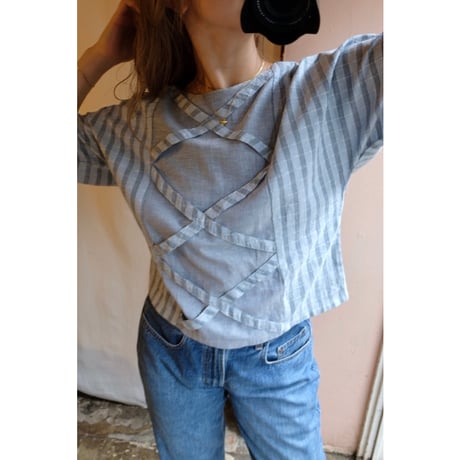 blue gray stripe blouse
