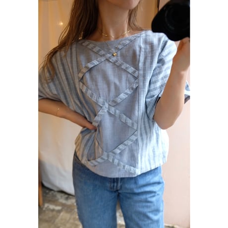 blue gray stripe blouse