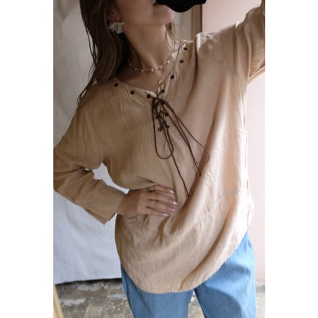 beige ribbon blouse