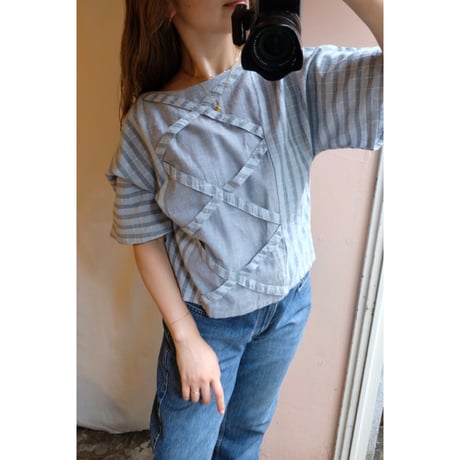 blue gray stripe blouse