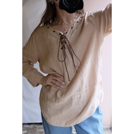 beige ribbon blouse