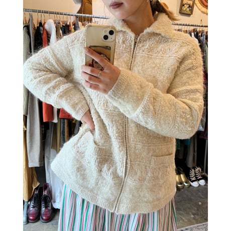 white knit zip cardigan