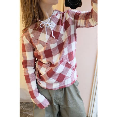 red gingham check pullover