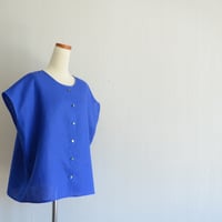 海色のフレンチスリーブシャツ　リネン100％