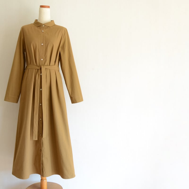 【専用】マイストラーダ　大人綺麗め　フロントプリーツシャツワンピース　キャメル 一部追加予約》SHIPS any:〈洗濯機可能〉ピーチスキン サイド