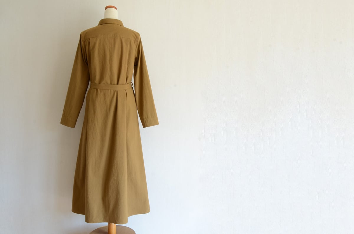 lene メイリーギャバ　マチつきコートワンピース シャツワンピース　ブラウン lene メイリーギャバ マチつきコートワンピース シャツ