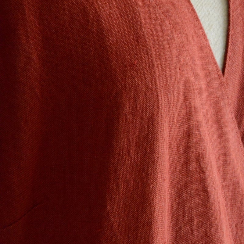 赤のカシュクールワンピース 天日干しリネン | セミオーダーのお 赤のカシュクールワンピース 天日干しリネン | セミオーダーのお
