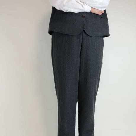 麻ウールのパンツ　チャコールグレー　秋冬