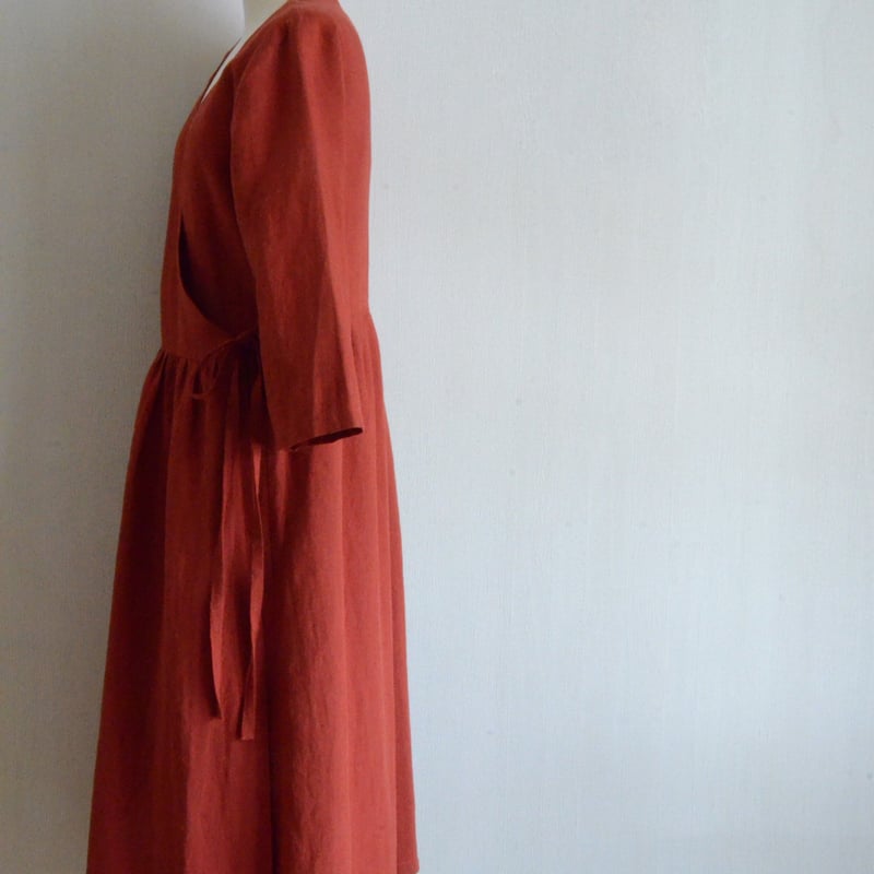 赤のカシュクールワンピース 天日干しリネン | セミオーダーのお店