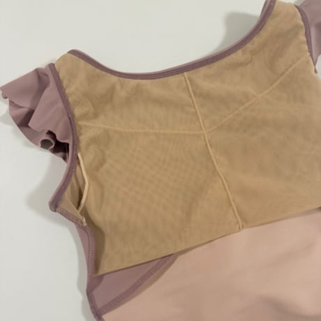 【バイカラーレオタード】ウィングフリルレオタード　オールドローズ×ベビーピンク<10954>