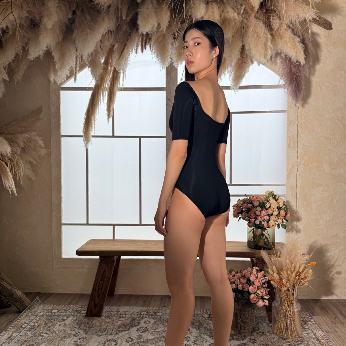 シルフィーヌ　ブラック　レオタード　38 sylphynes BLACK】オフショルダーレオタード5分袖<10869> | sylph