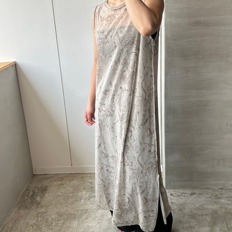 Sheer no sleeves dress “marble “