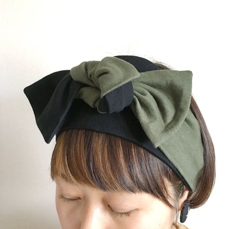 bicolor T-shirt  ribbon turban /gray x black