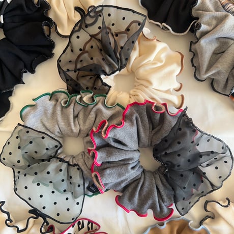 T-shirt BIG Chou Chou scrunchies +tulle dots /organic knitting cotton