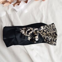 leaves black ivory × T-shirt black / ribbon turban