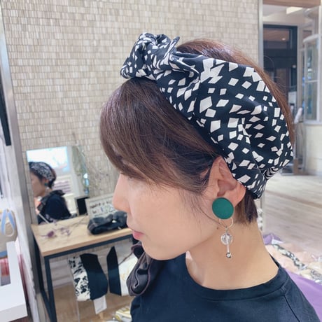 ribbon turban / 抜染 Aloha  purple × T-shirt dark gray