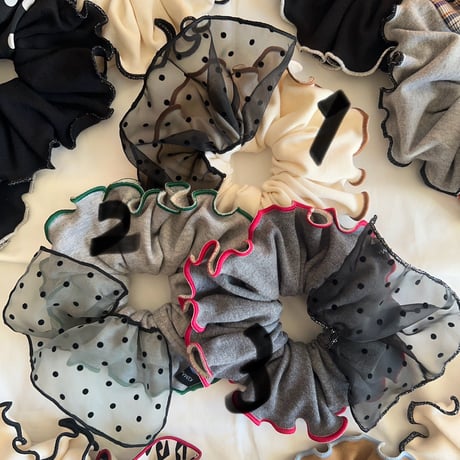 T-shirt BIG Chou Chou scrunchies +tulle dots /organic knitting cotton