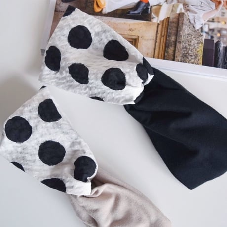 Kids cross turban  / ripple dot × black or beige