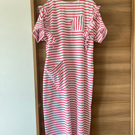 Border T-shirt Giza cotton dress / 25.White Red