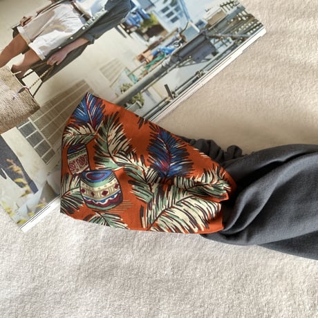 【柄×無地】ALOHA orange × dark gray / アロハ柄  /クロスターバン ヘアバンド