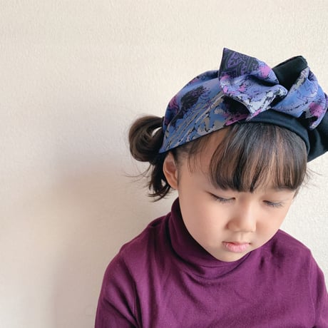 ribbon turban / 抜染 Aloha  purple × T-shirt dark gray