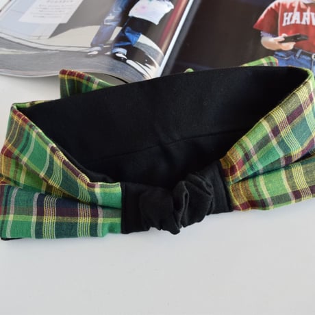 check ribbon turban / darkGR or  navy