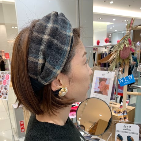 wool ×T-shirt cross turban / gingham・Chidori・shaggy