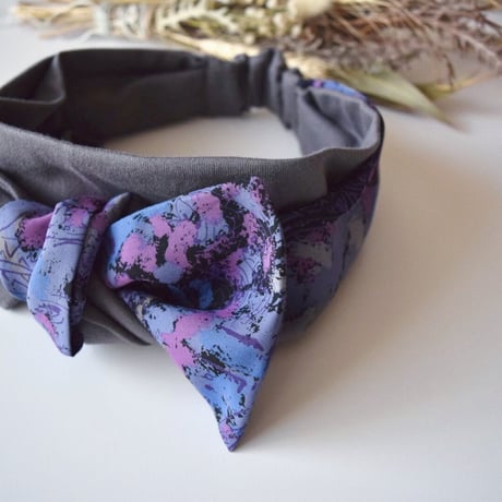 ribbon turban / 抜染 Aloha  purple × T-shirt dark gray