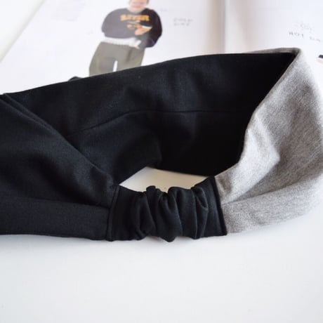 bicolor T-shirt  ribbon turban /gray x black