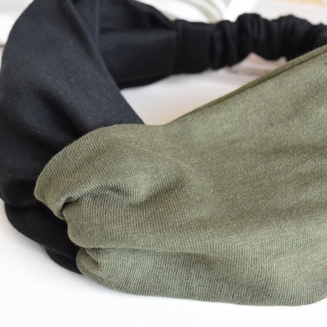 ◆ご予約◆T-shirt turban / black x khaki / cross hairband