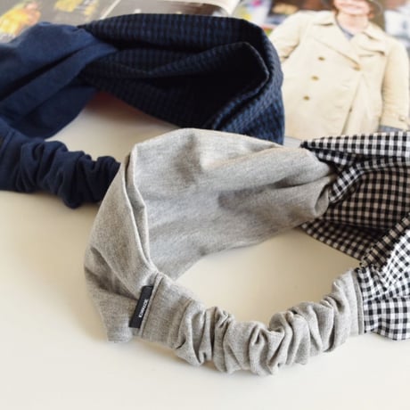 gingham gray or navy / cross hairband