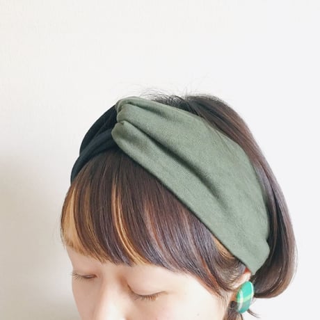 ◆ご予約◆T-shirt turban / black x khaki / cross hairband