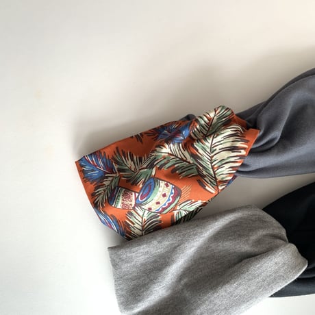 【柄×無地】ALOHA orange × dark gray / アロハ柄  /クロスターバン ヘアバンド