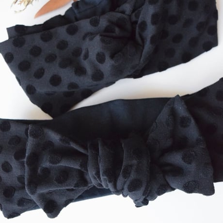 【数量限定】velvet dots black /  cross turban