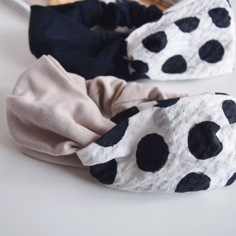 【柄×無地】ripple dot × black or beige/ リップル ドット柄  /クロスターバン ヘアバンド