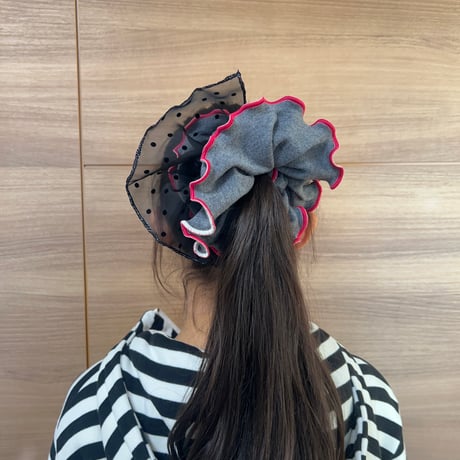 T-shirt BIG Chou Chou scrunchies +tulle dots /organic knitting cotton