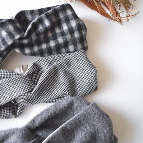 wool ×T-shirt cross turban / gingham・Chidori・shaggy