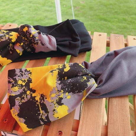 cross turban / paint yellow × dark gray / ペイント柄  ヘアバンド