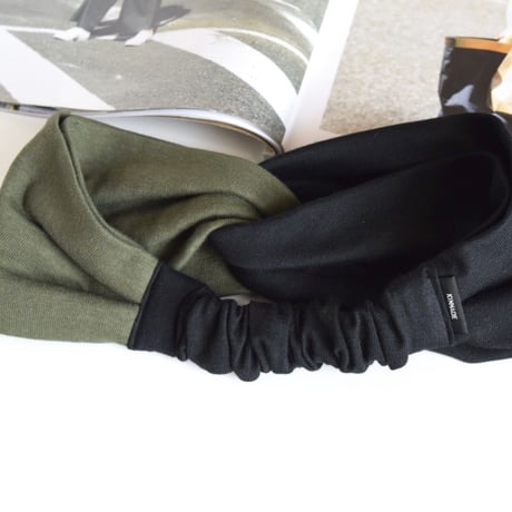 ◆ご予約◆T-shirt turban / black x khaki / cross hairband