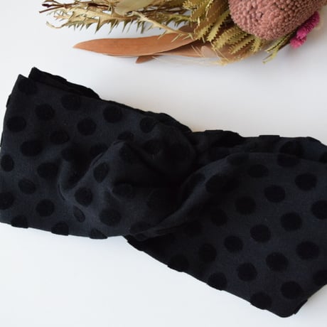 【数量限定】velvet dots black /  cross turban